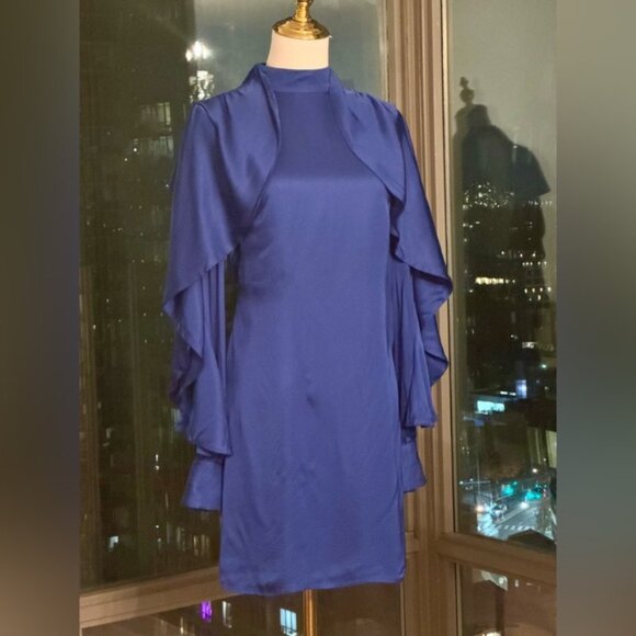 🆕 FARM Rio 🧿 NWOT Bright Blue Backless Ruffle Sleeve Mini Dress, Sz XS - Picture 5 of 16